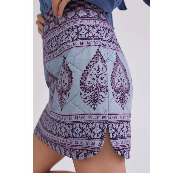 New Free People Maddy Quilted Mini Skirt by ANTIK BATIK $184 SMALL Blue - Picture 5 of 6